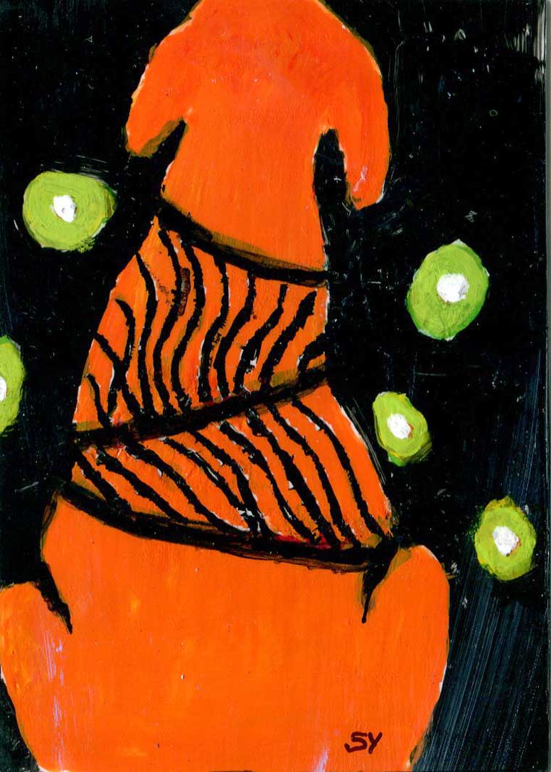 "See My Pretty Harness!" by Susan Young, Madison WI - Acrylic Monoprint - SOLD